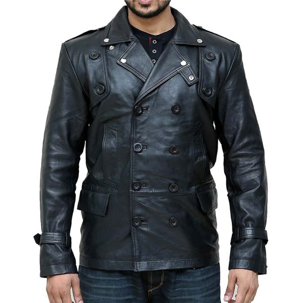 Black Leather Stylish Jacket Of Men's