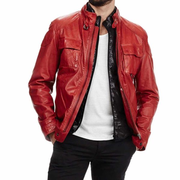 Red Leather Jacket For Men's