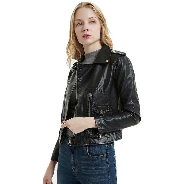 Black Fashion Leather Jacket For Women's