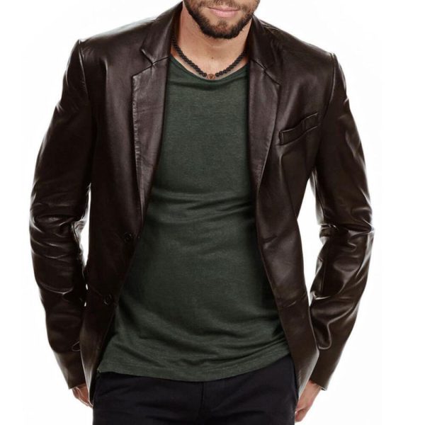Brown Leather Blazer Jacket For Men's